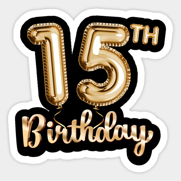 15th Birthday Gifts - Party Balloons Gold Sticker by BetterManufaktur